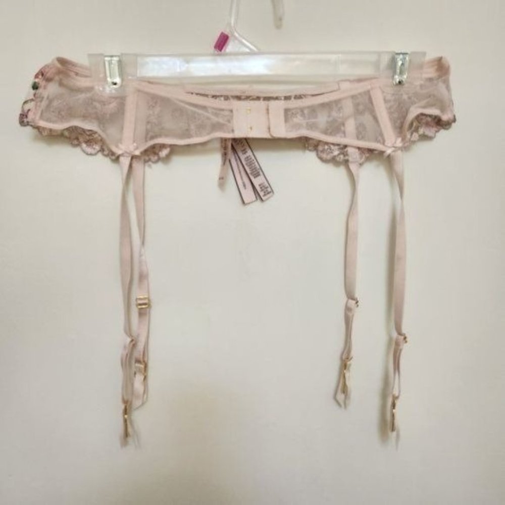 Victoria's Secret Dream Angels Pink Green Floral Embroidered Garter Belt - Picture 6 of 8